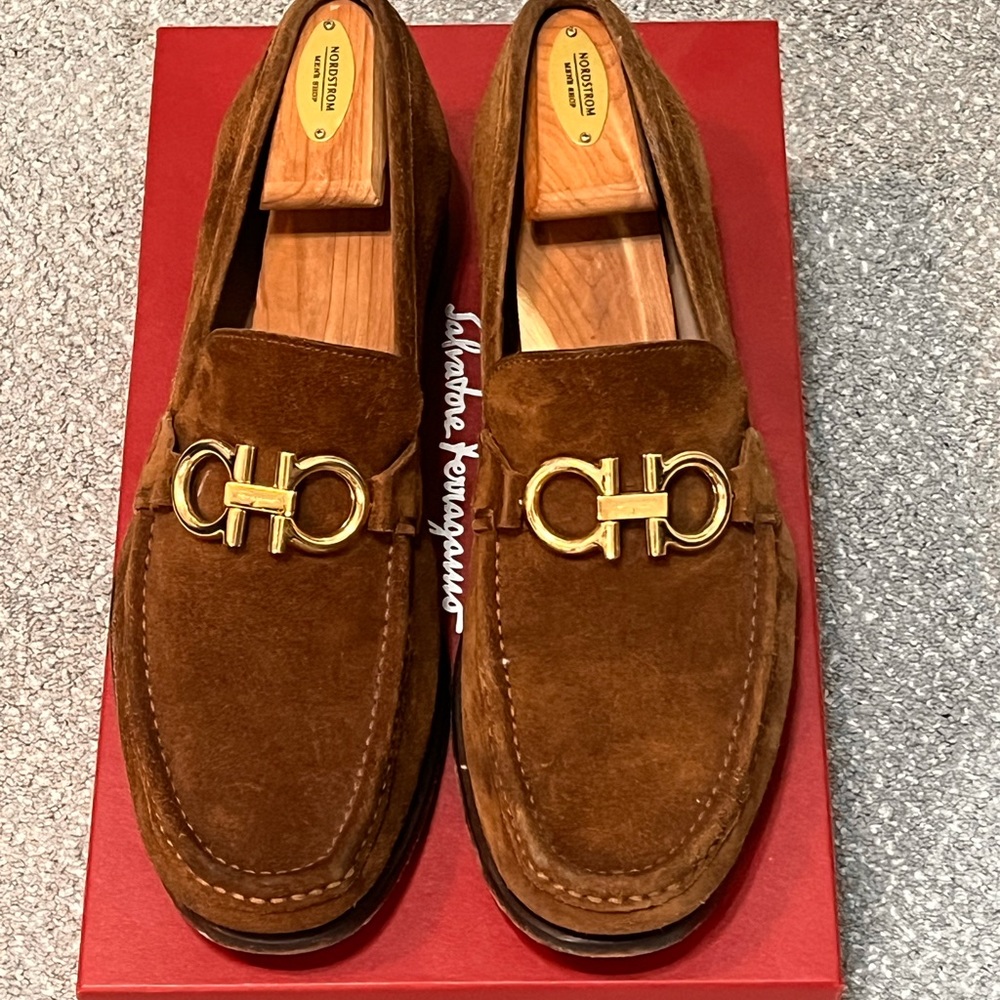 Salvatore Ferragamo Rolo Reversible Gancini Bit Suede Moccassins Loafers - Picture 5 of 6